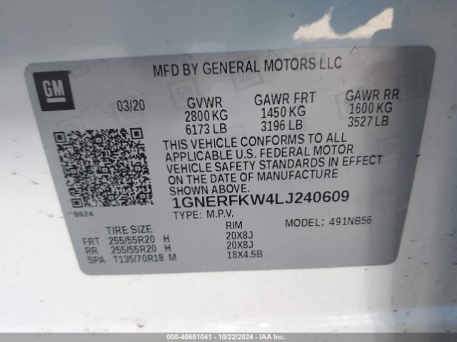 Photo 8 VIN: 1GNERFKW4LJ240609 - CHEVROLET TRAVERSE 