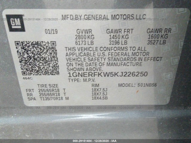 Photo 8 VIN: 1GNERFKW5KJ226250 - CHEVROLET TRAVERSE 