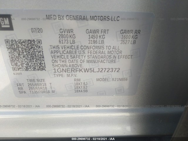 Photo 8 VIN: 1GNERFKW5LJ272372 - CHEVROLET TRAVERSE 