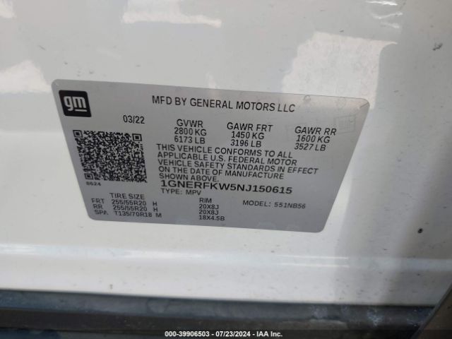 Photo 8 VIN: 1GNERFKW5NJ150615 - CHEVROLET TRAVERSE 