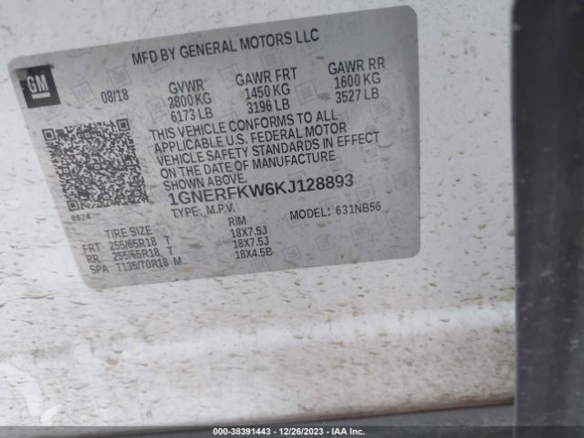 Photo 8 VIN: 1GNERFKW6KJ128893 - CHEVROLET TRAVERSE 