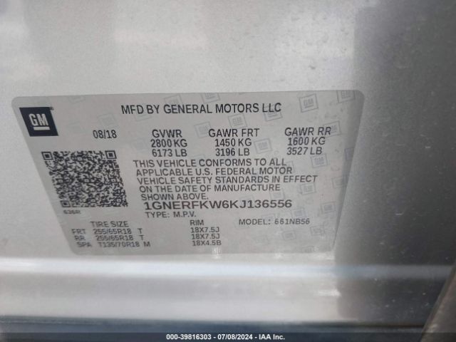 Photo 8 VIN: 1GNERFKW6KJ136556 - CHEVROLET TRAVERSE 