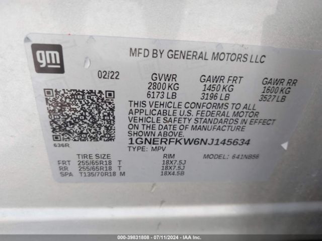 Photo 8 VIN: 1GNERFKW6NJ145634 - CHEVROLET TRAVERSE 