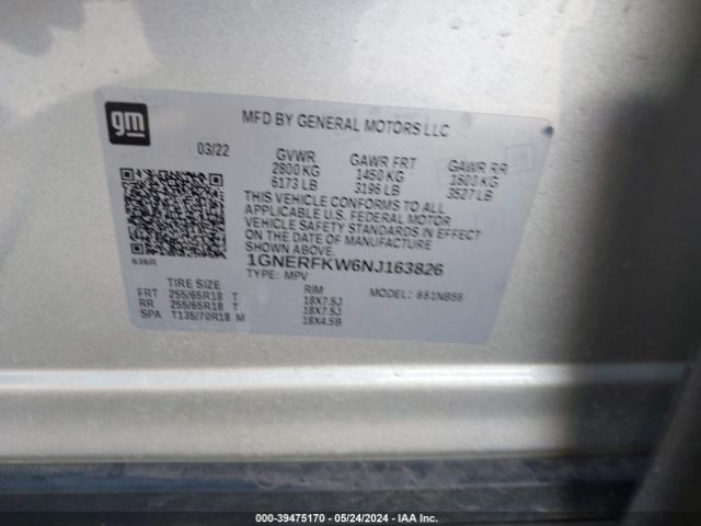 Photo 8 VIN: 1GNERFKW6NJ163826 - CHEVROLET TRAVERSE 