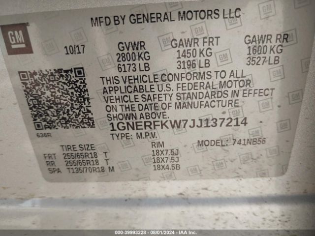 Photo 8 VIN: 1GNERFKW7JJ137214 - CHEVROLET TRAVERSE 