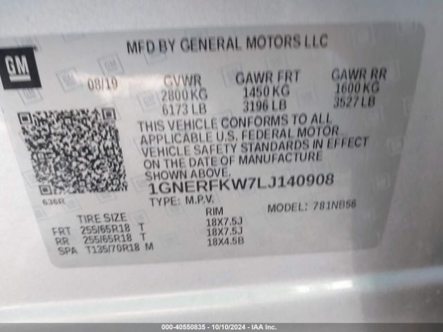 Photo 8 VIN: 1GNERFKW7LJ140908 - CHEVROLET TRAVERSE 