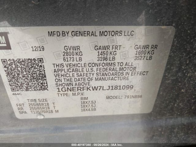 Photo 8 VIN: 1GNERFKW7LJ181099 - CHEVROLET TRAVERSE 