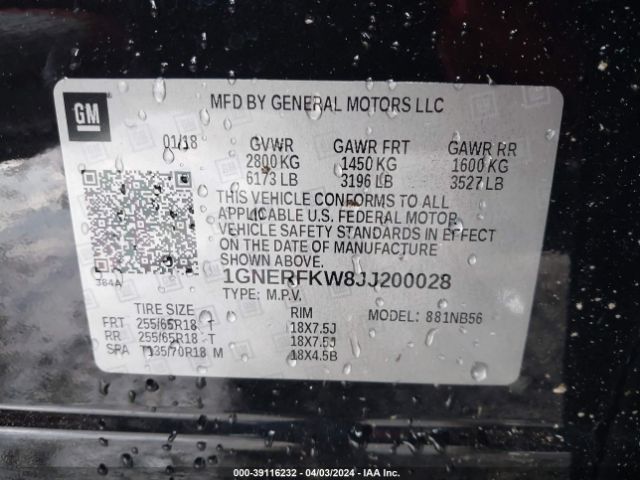 Photo 8 VIN: 1GNERFKW8JJ200028 - CHEVROLET TRAVERSE 