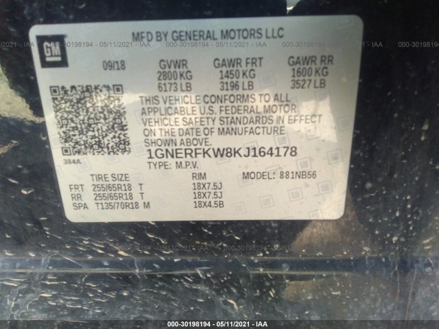 Photo 8 VIN: 1GNERFKW8KJ164178 - CHEVROLET TRAVERSE 