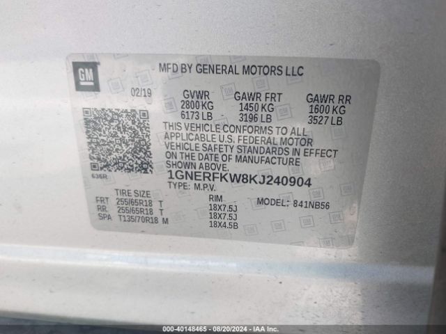 Photo 8 VIN: 1GNERFKW8KJ240904 - CHEVROLET TRAVERSE 