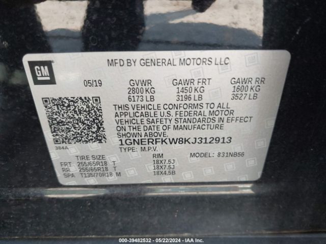 Photo 8 VIN: 1GNERFKW8KJ312913 - CHEVROLET TRAVERSE 