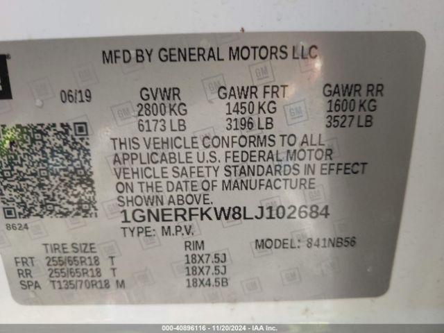 Photo 8 VIN: 1GNERFKW8LJ102684 - CHEVROLET TRAVERSE 