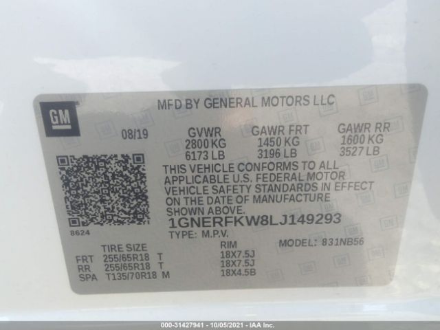 Photo 8 VIN: 1GNERFKW8LJ149293 - CHEVROLET TRAVERSE 