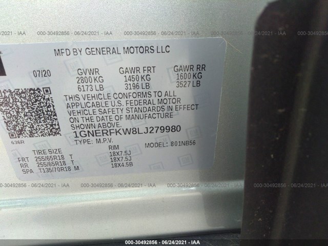 Photo 8 VIN: 1GNERFKW8LJ279980 - CHEVROLET TRAVERSE 