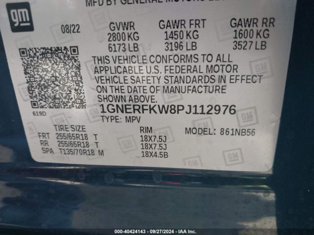 Photo 8 VIN: 1GNERFKW8PJ112976 - CHEVROLET TRAVERSE 