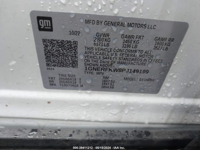 Photo 8 VIN: 1GNERFKW8PJ149199 - CHEVROLET TRAVERSE 