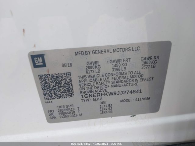 Photo 8 VIN: 1GNERFKW9JJ274641 - CHEVROLET TRAVERSE 