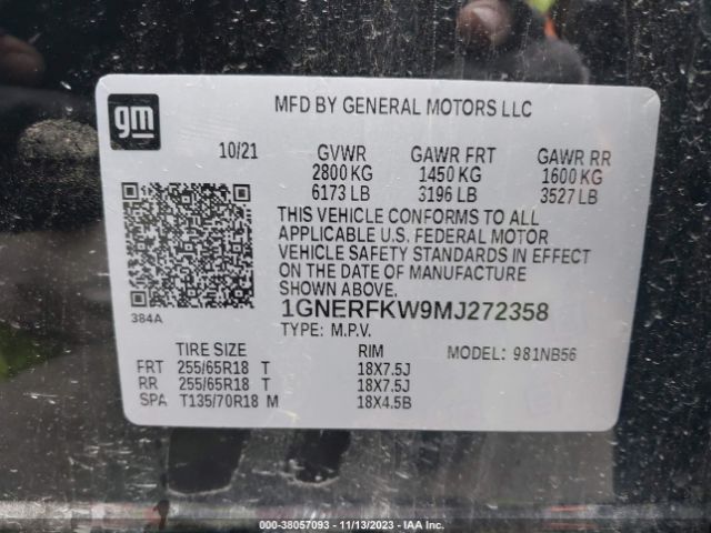 Photo 8 VIN: 1GNERFKW9MJ272358 - CHEVROLET TRAVERSE 