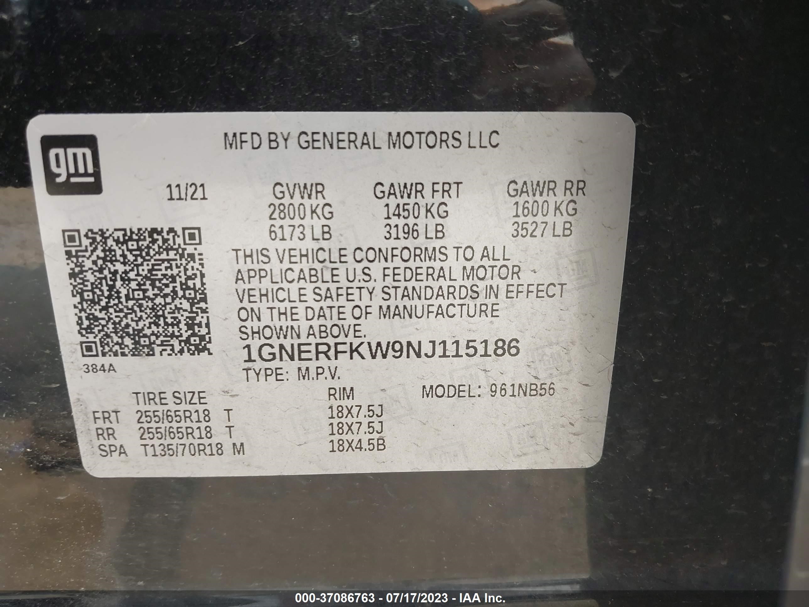 Photo 8 VIN: 1GNERFKW9NJ115186 - CHEVROLET TRAVERSE 