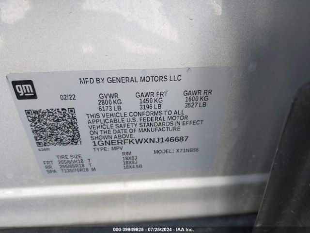 Photo 8 VIN: 1GNERFKWXNJ146687 - CHEVROLET TRAVERSE 