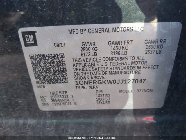 Photo 8 VIN: 1GNERGKW0JJ127047 - CHEVROLET TRAVERSE 