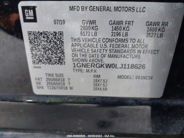 Photo 8 VIN: 1GNERGKW0LJ118626 - CHEVROLET TRAVERSE 