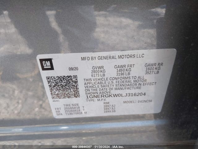 Photo 8 VIN: 1GNERGKW0LJ316204 - CHEVROLET TRAVERSE 