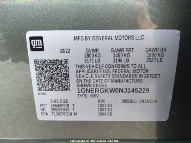 Photo 8 VIN: 1GNERGKW0NJ145229 - CHEVROLET TRAVERSE 