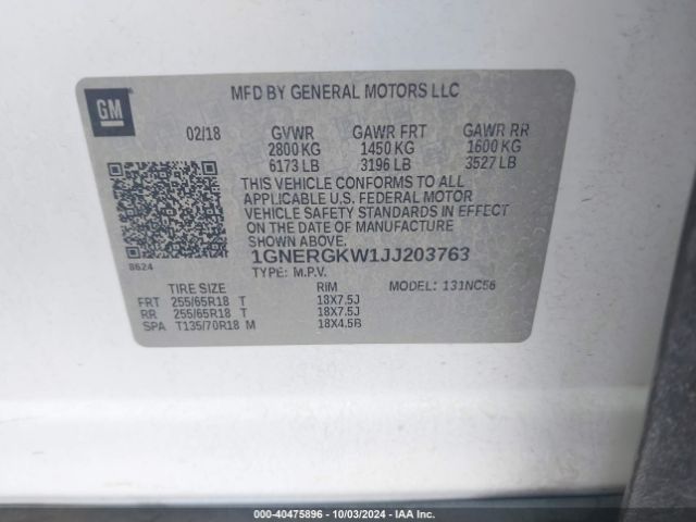 Photo 8 VIN: 1GNERGKW1JJ203763 - CHEVROLET TRAVERSE 