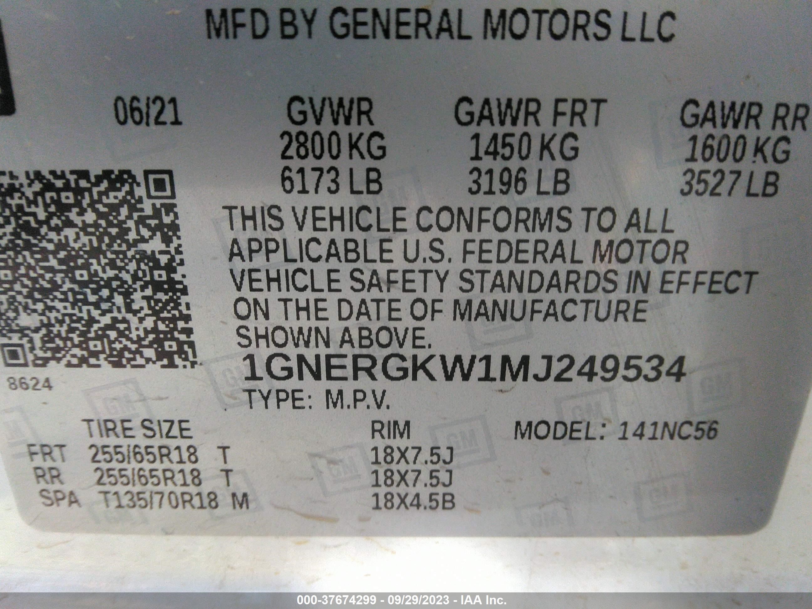 Photo 8 VIN: 1GNERGKW1MJ249534 - CHEVROLET TRAVERSE 