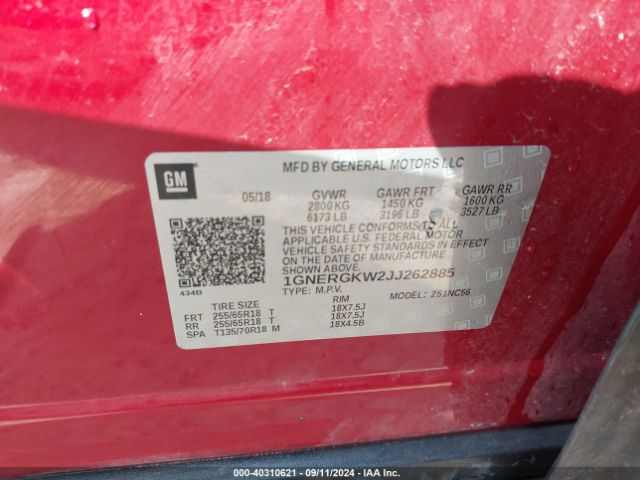 Photo 8 VIN: 1GNERGKW2JJ262885 - CHEVROLET TRAVERSE 