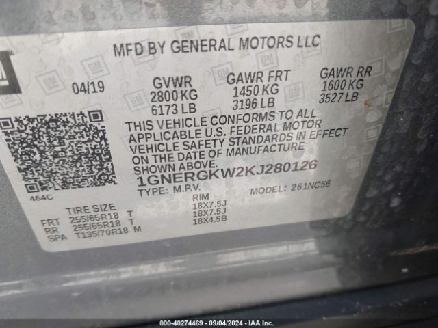 Photo 8 VIN: 1GNERGKW2KJ280126 - CHEVROLET TRAVERSE 