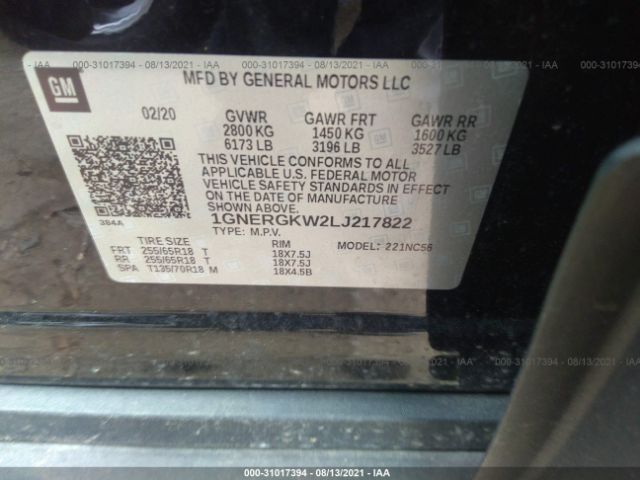 Photo 8 VIN: 1GNERGKW2LJ217822 - CHEVROLET TRAVERSE 