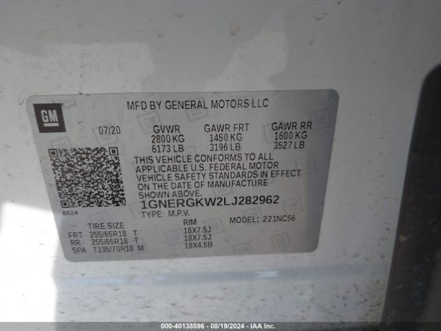 Photo 8 VIN: 1GNERGKW2LJ282962 - CHEVROLET TRAVERSE 