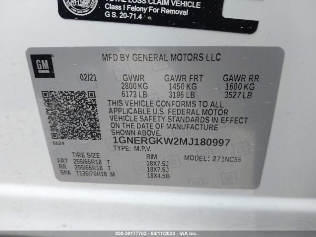 Photo 8 VIN: 1GNERGKW2MJ180997 - CHEVROLET TRAVERSE 