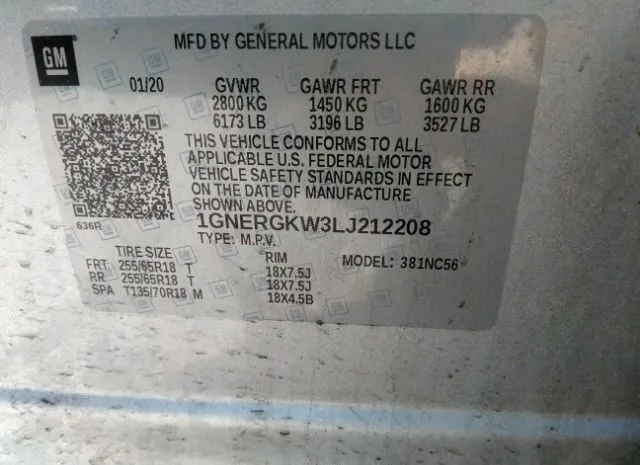 Photo 8 VIN: 1GNERGKW3LJ212208 - CHEVROLET TRAVERSE 