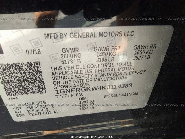 Photo 8 VIN: 1GNERGKW4KJ114383 - CHEVROLET TRAVERSE 