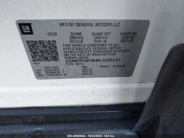 Photo 8 VIN: 1GNERGKW4KJ220137 - CHEVROLET TRAVERSE 