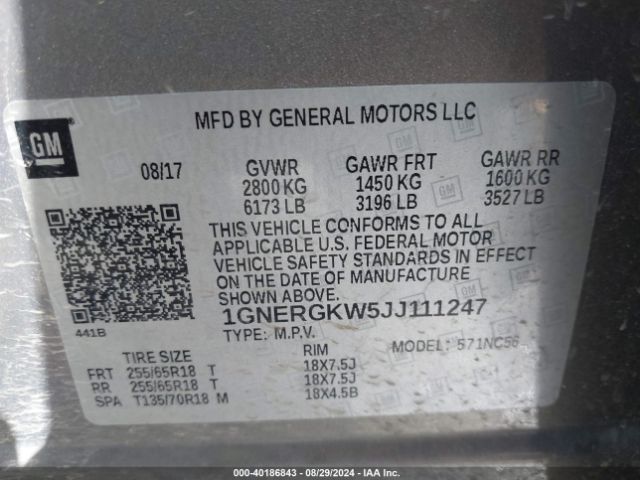 Photo 8 VIN: 1GNERGKW5JJ111247 - CHEVROLET TRAVERSE 