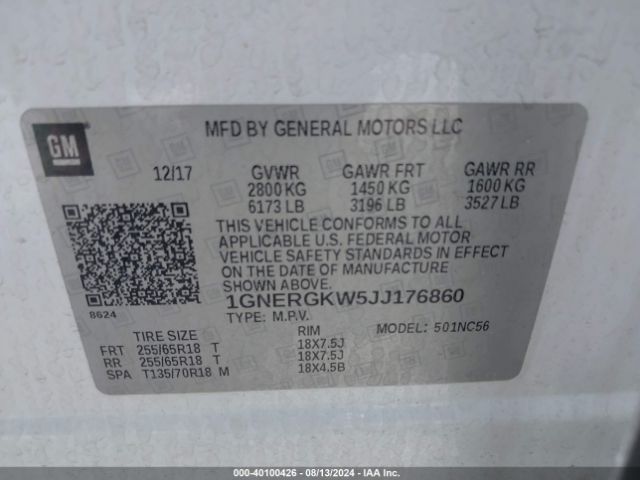 Photo 8 VIN: 1GNERGKW5JJ176860 - CHEVROLET TRAVERSE 