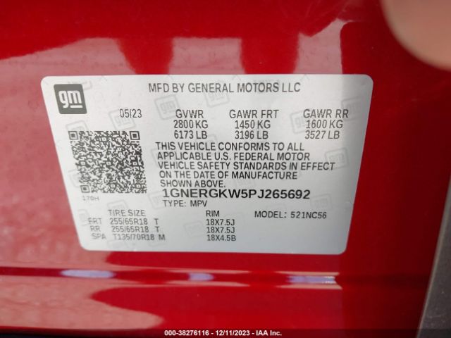 Photo 8 VIN: 1GNERGKW5PJ265692 - CHEVROLET TRAVERSE 