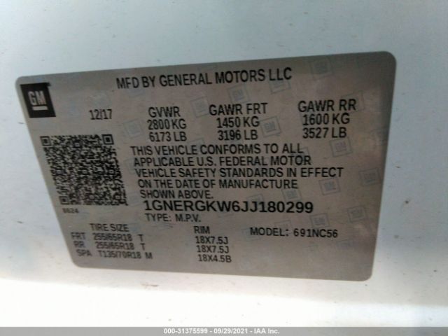 Photo 8 VIN: 1GNERGKW6JJ180299 - CHEVROLET TRAVERSE 