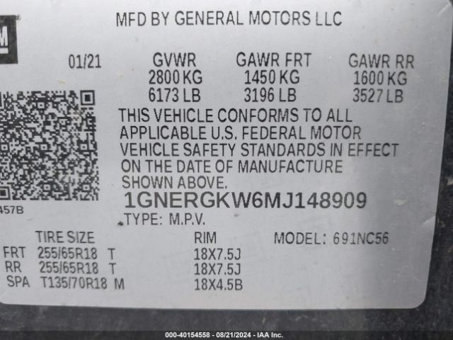 Photo 8 VIN: 1GNERGKW6MJ148909 - CHEVROLET TRAVERSE 