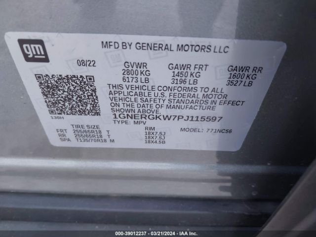 Photo 8 VIN: 1GNERGKW7PJ115597 - CHEVROLET TRAVERSE 