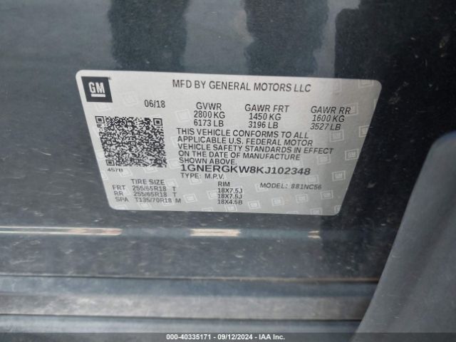 Photo 8 VIN: 1GNERGKW8KJ102348 - CHEVROLET TRAVERSE 