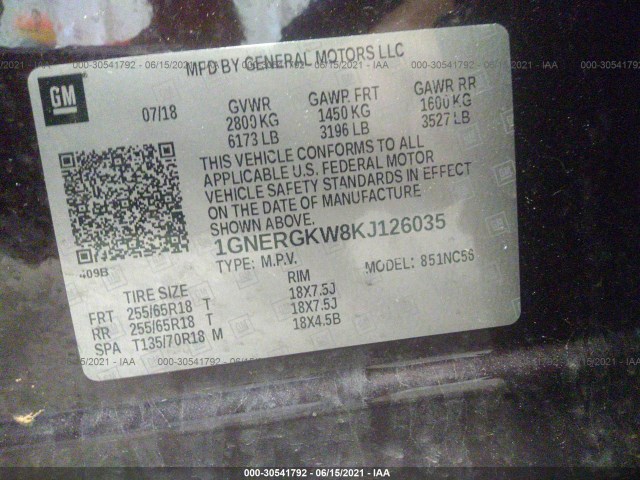 Photo 8 VIN: 1GNERGKW8KJ126035 - CHEVROLET TRAVERSE 