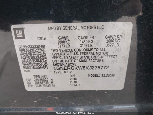 Photo 8 VIN: 1GNERGKW8KJ275772 - CHEVROLET TRAVERSE 