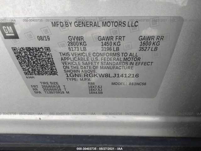 Photo 8 VIN: 1GNERGKW8LJ141216 - CHEVROLET TRAVERSE 