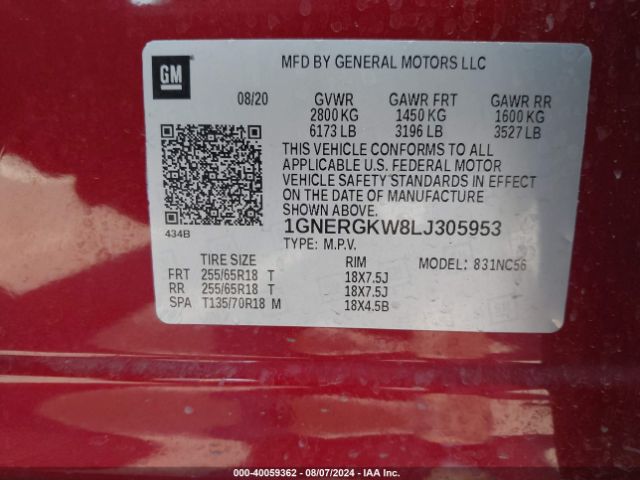 Photo 8 VIN: 1GNERGKW8LJ305953 - CHEVROLET TRAVERSE 