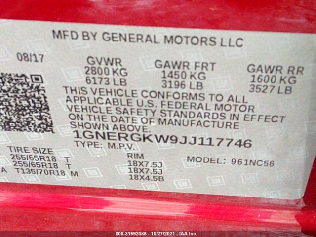 Photo 8 VIN: 1GNERGKW9JJ117746 - CHEVROLET TRAVERSE 